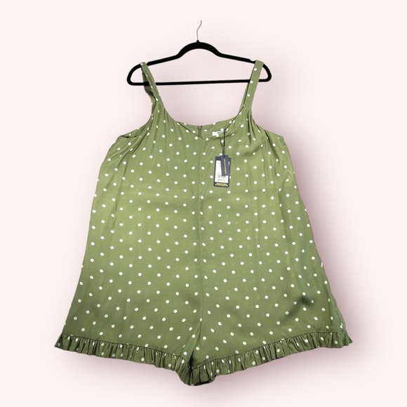 Smash + Tess Green and Cream Polka Dot Boardwalk Shorty Romper Size Large - Picture 2 of 5